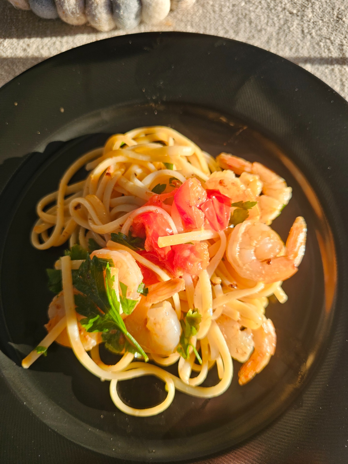 Spicy scampi med linguine
